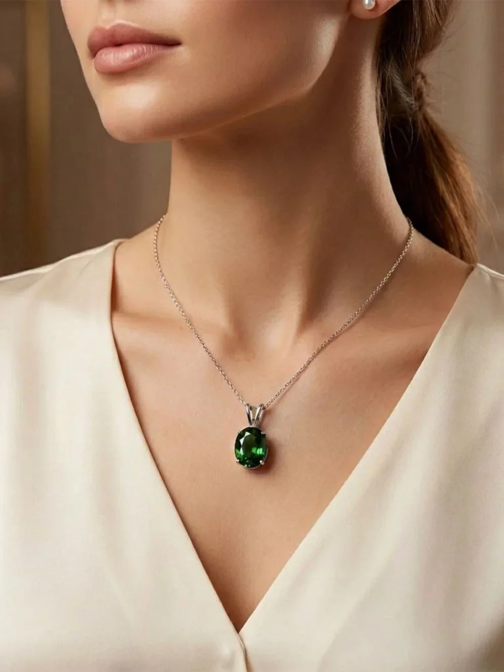 Genuine 2.95 Cts Tsavorite Pendant Solid 14k White Gold